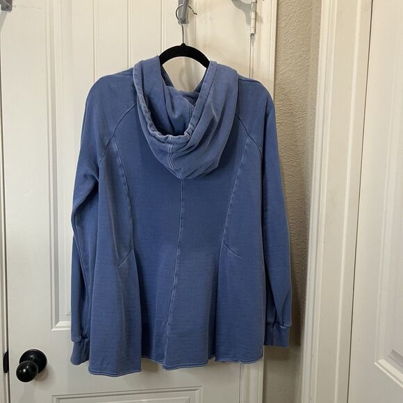 Anthropologie Pilcro and the Letterpress Flynn Blue Pleated Peplum Hoodie Size M - Picture 8 of 11